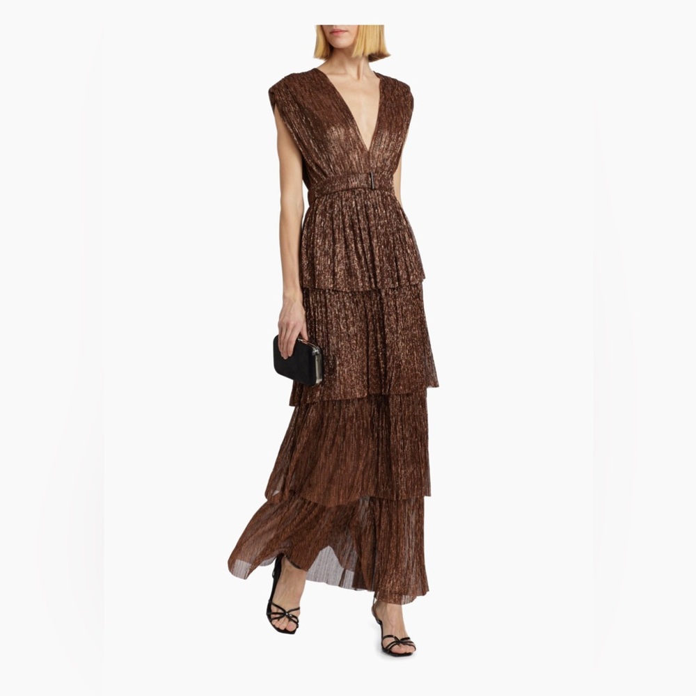 Skylar Tiered Belted Metallic Gown
